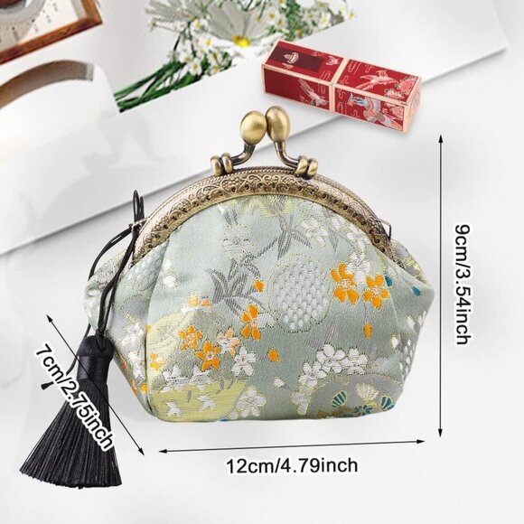 Embroider Coin Purse Vintage Wallets Canvas Change Pouch Floral Trinkets Small K - Picture 5 of 9
